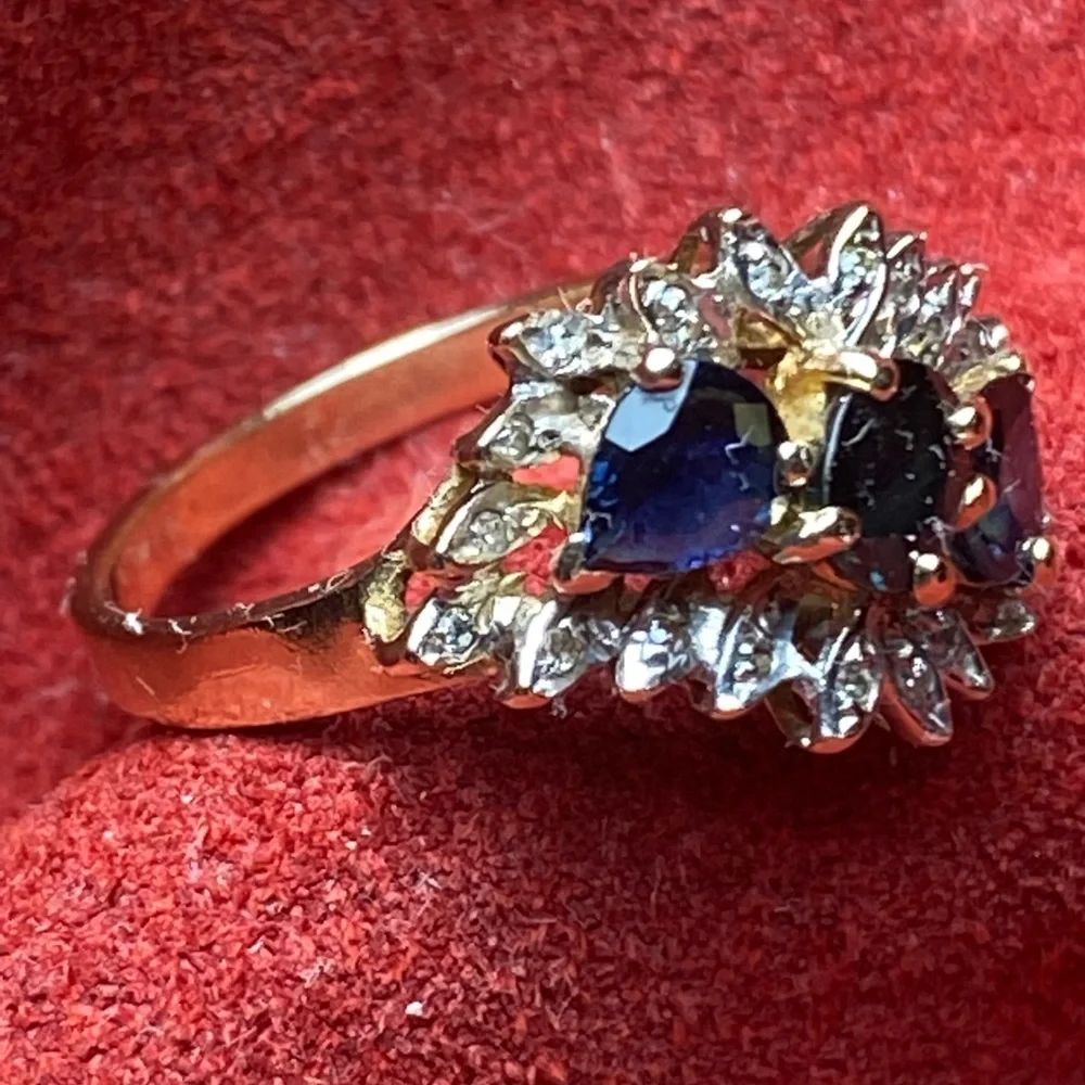 10K Gold Blue Sapphire & Diamond Ring 6.5